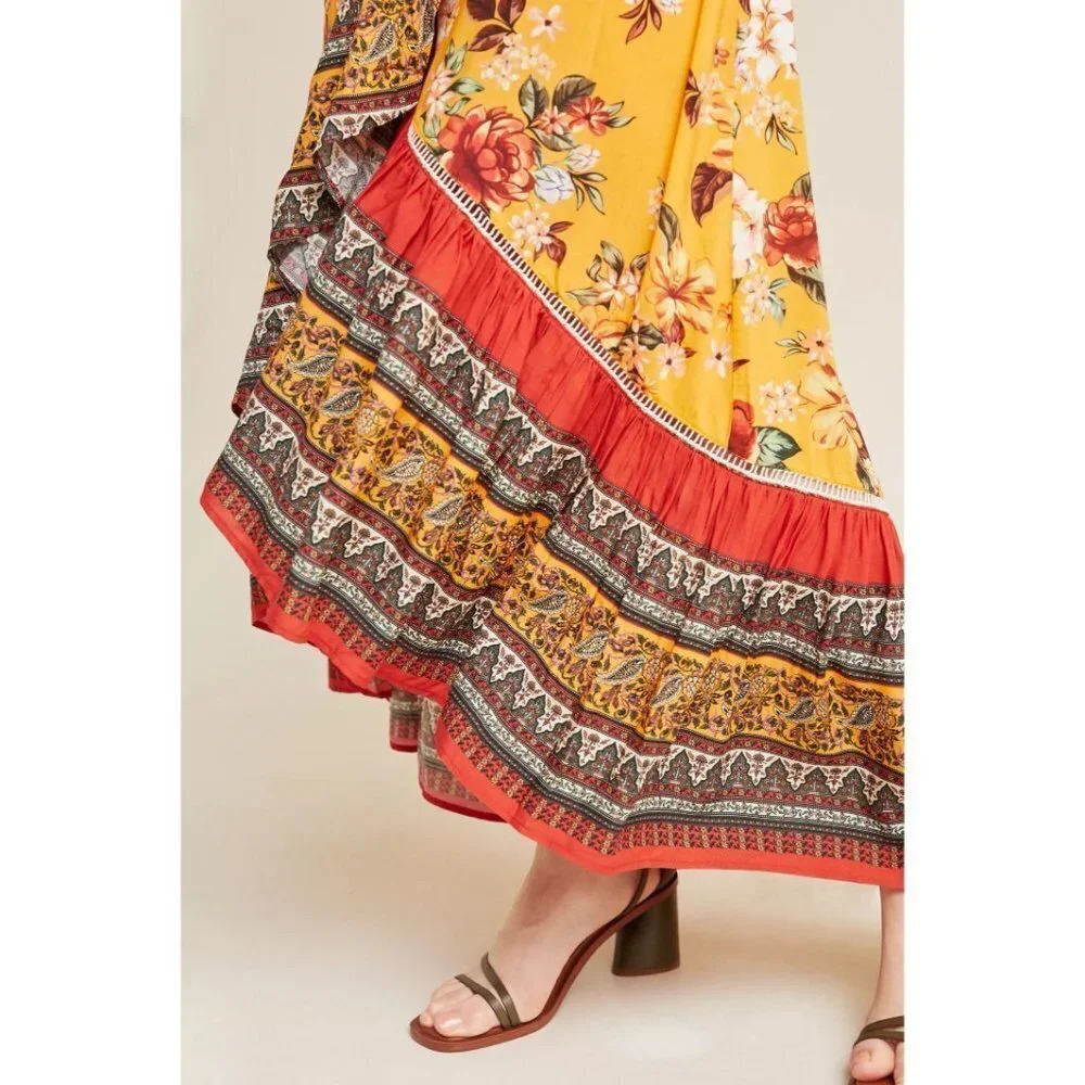NWT FARM Rio Anthropologie Soigne Gold Maxi Dress $230 - Picture 5 of 15